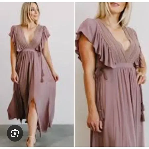 Baltic Born Jennifer Maxi Dress Womens XL Mauve Purple Pink Deep V-Neck - Picture 1 of 11